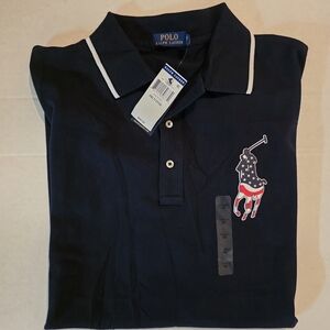Ralph Lauren Navy Polo Shirt with Red and White Logo